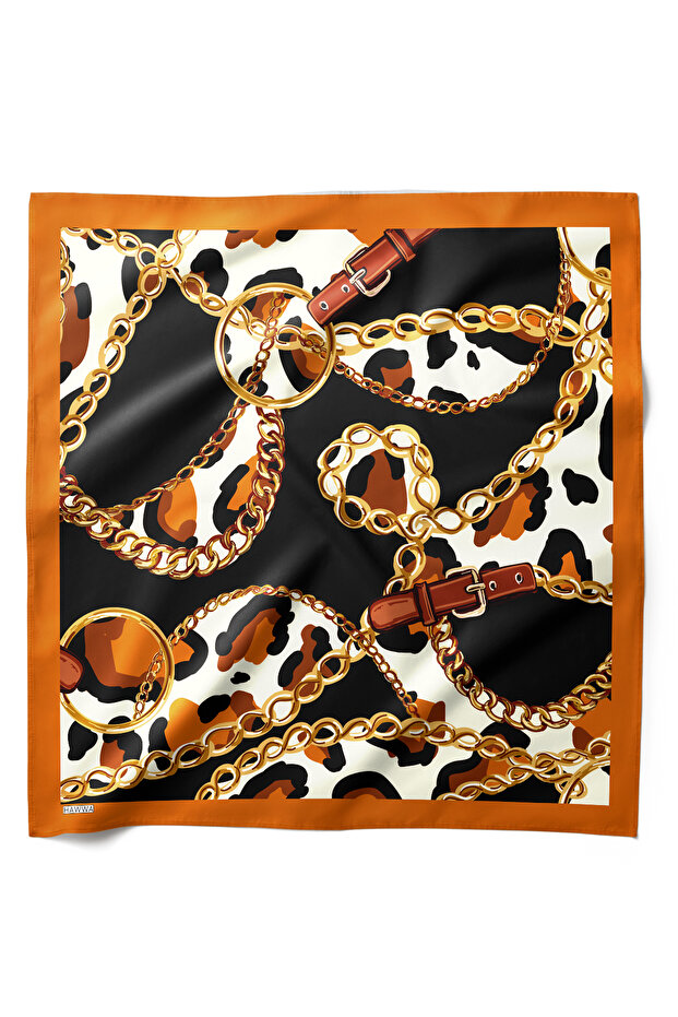 Chain and Leopard Patterned Bandana Scarf