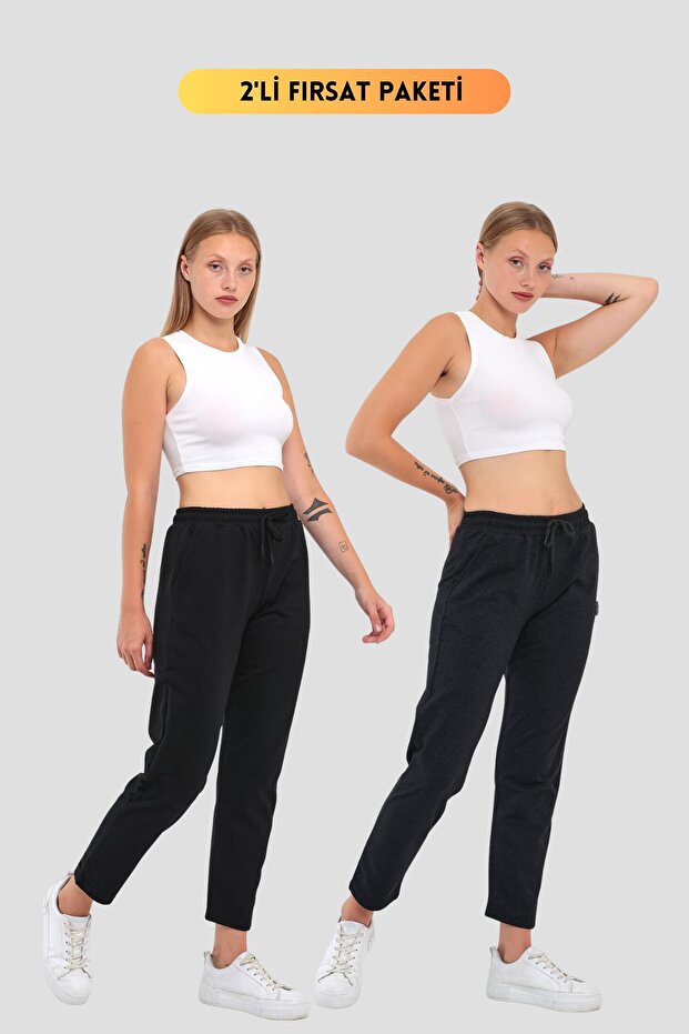 Black-anthracite 2-Piece Women's Navy Blue Classic Pocket Sweatpants