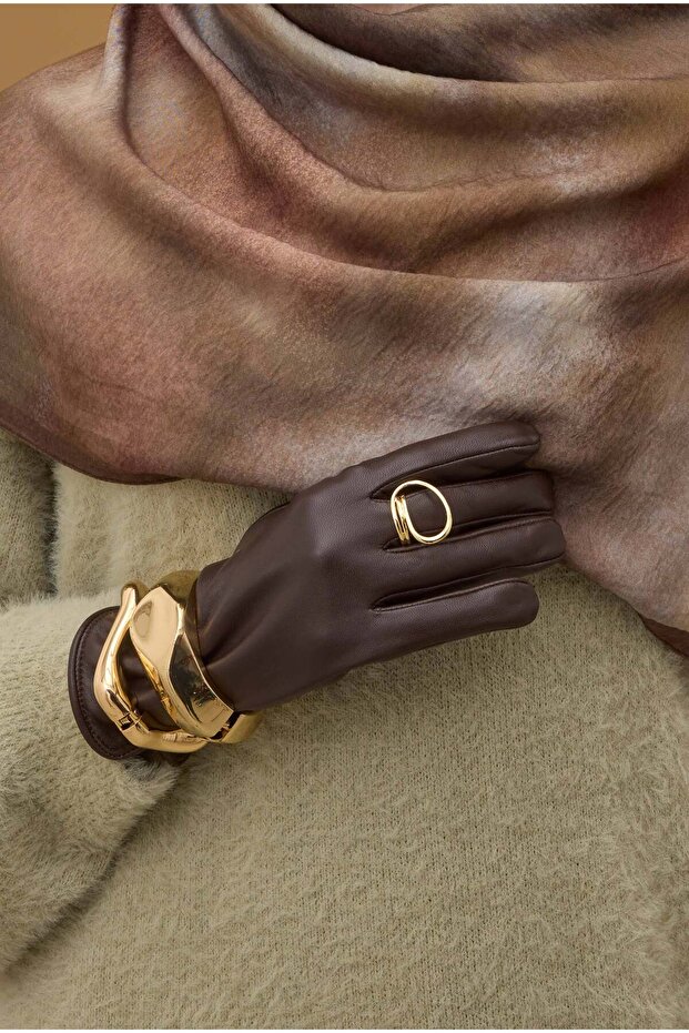 %100 Deri Kısa Eldiven Acı Kahve - 5