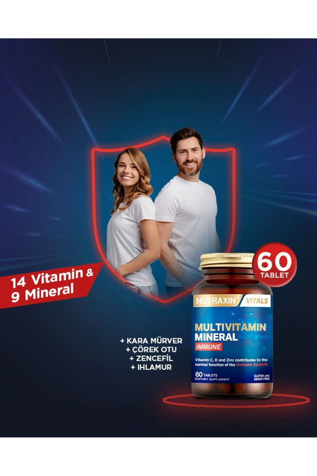 Multivitamin Mineral Immune Complex 60 Tbl - Magnezyum, C, D, Zinc, Demir, B12, Kolin, İyot - 3