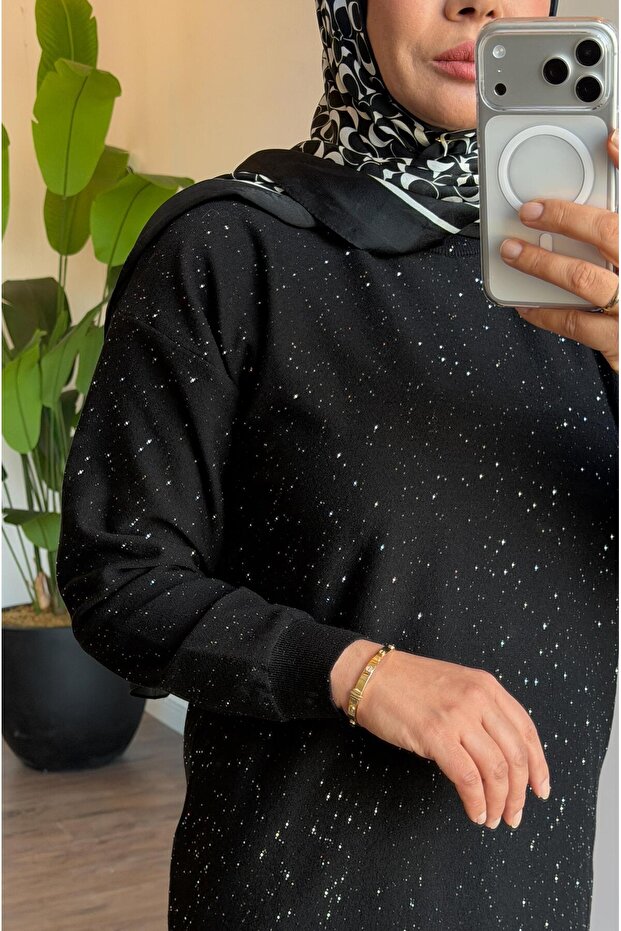 Simli ve Pullu Tunik - Siyah - 4