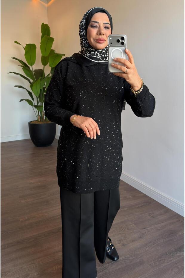 Simli ve Pullu Tunik - Siyah - 2
