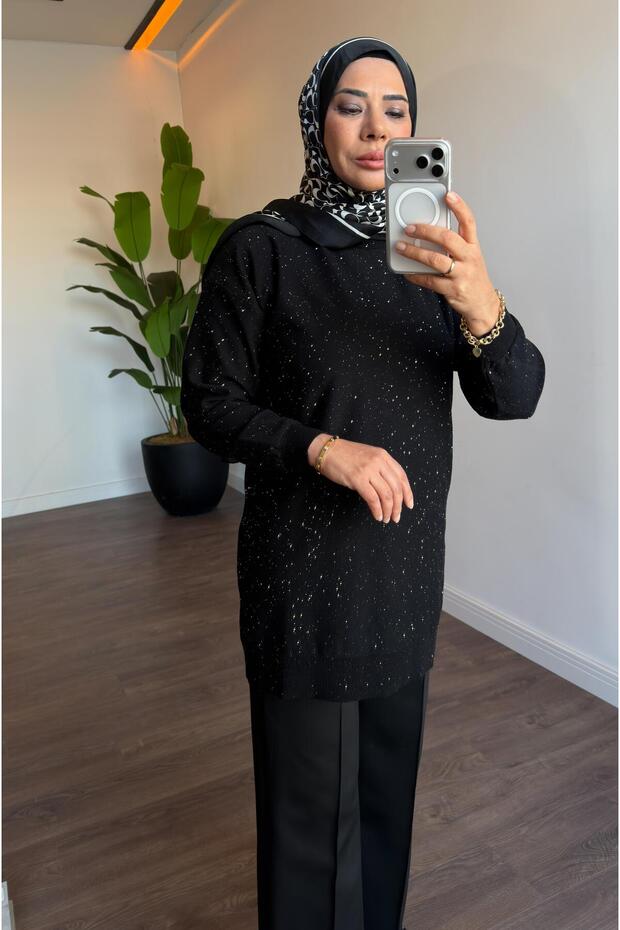 Simli ve Pullu Tunik - Siyah - 5