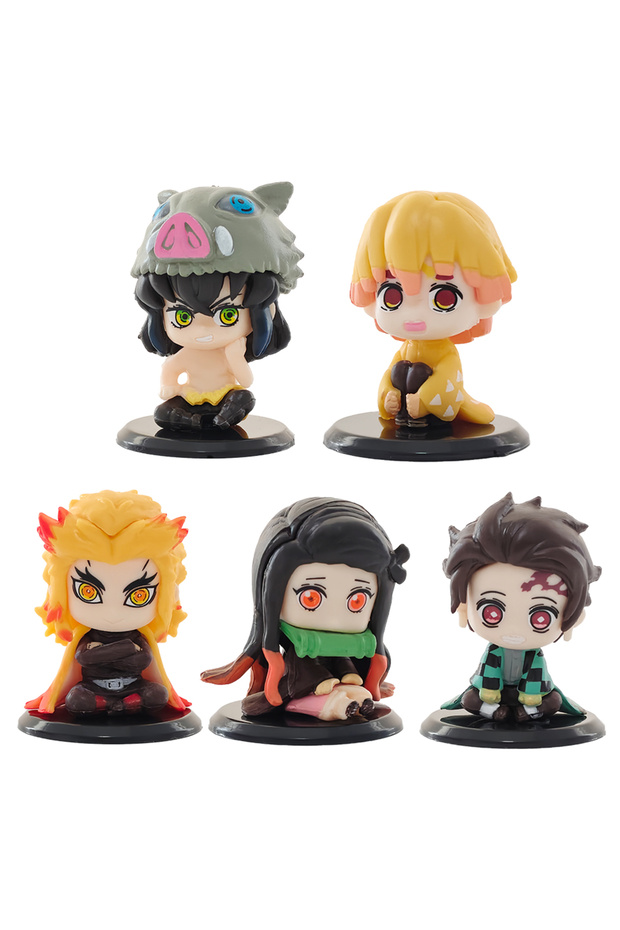 Bandai A-5pcs 5-15pcs Q Version Demon Slayer Sitting Ghost Doll Tanjiro Nidouzi Inosuke Zenizu Toy