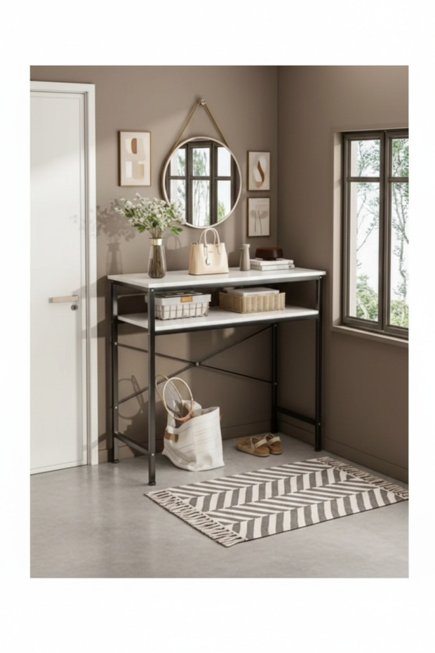 طاولة كونسول ضيقة، طاولة مدخل/أريكة صغيرة من طبقتين - 5