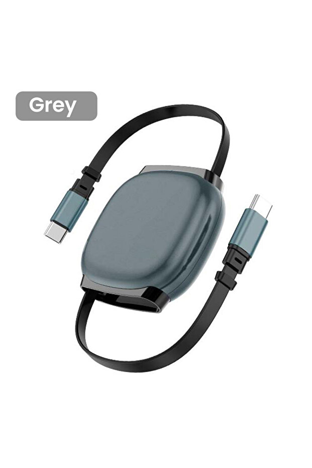 كابل C-C Gray USB C إلى USB C 100W لأجهزة iPhone 16 15 Plus Pro Max كابل قابل للسحب لأجهزة MacBook iPad