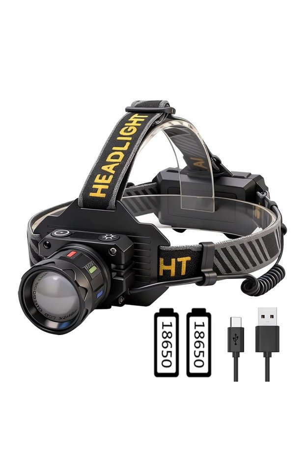 With Battery BORUiT 1000LM Motion Sensor LED Headlamp 500M Long Throw Zoom Type-C Rechargeable Headl