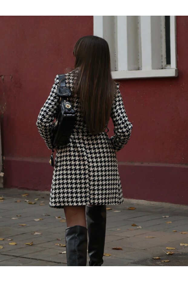 Palton din caju Houndstooth - 7