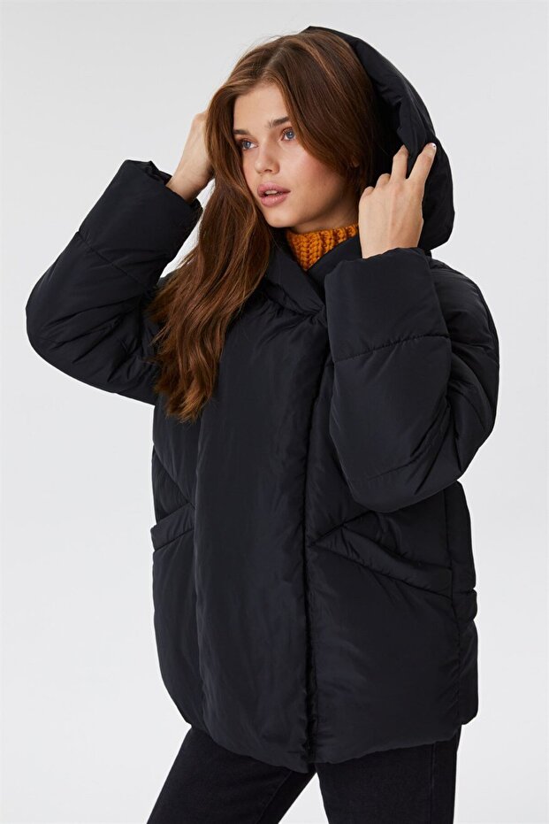 Meley Kadın Mont Siyah - 4