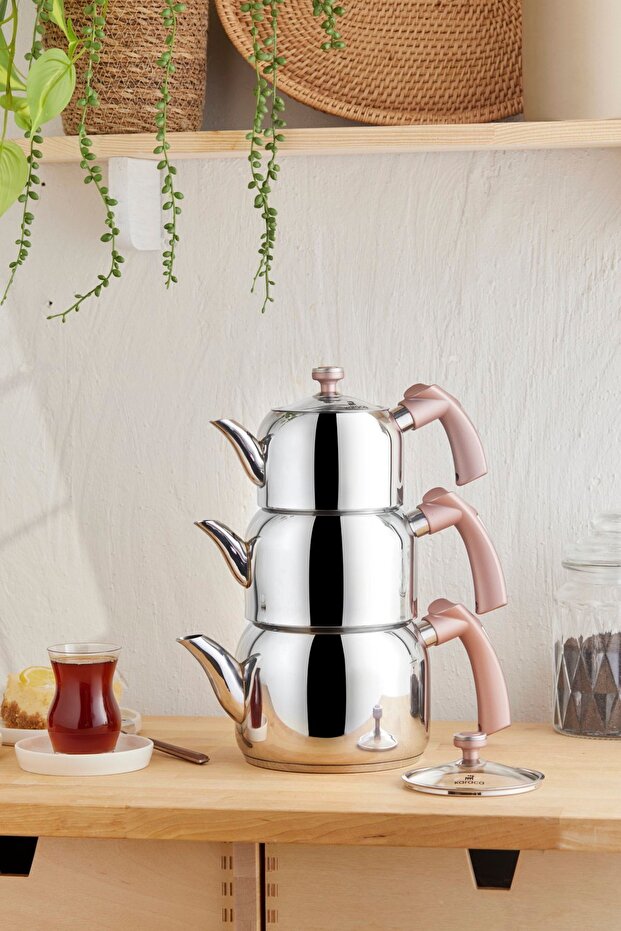 Tres 3-Piece Maxi Teapot Set with Induction Base Rosegold