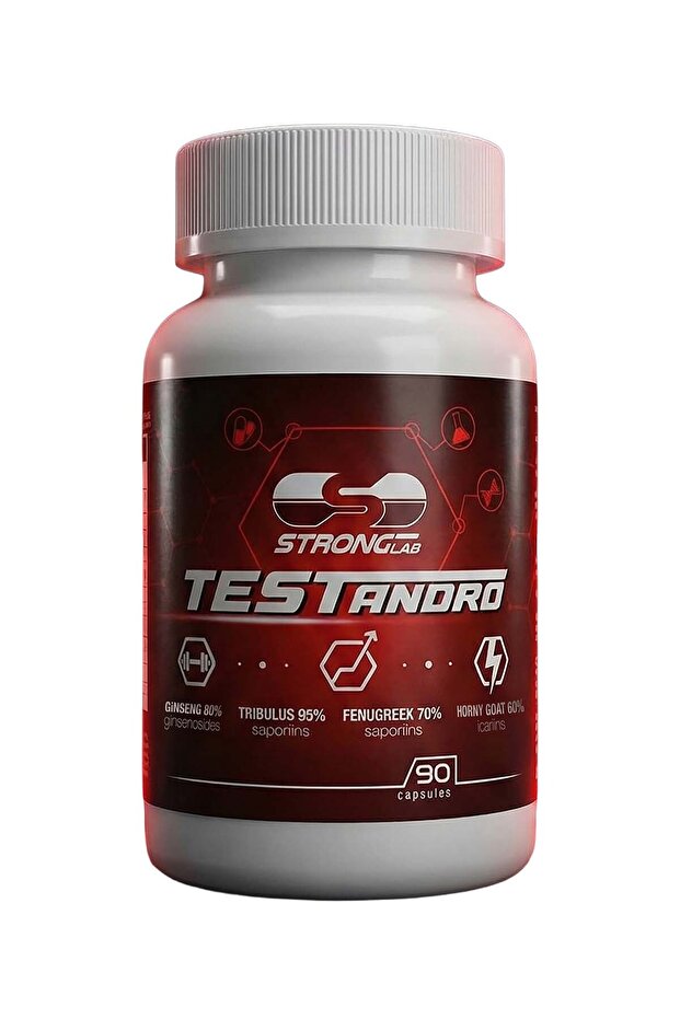 Strong Lab Testandro- Testo Booster, Tribulus, Shilajit, Epimedium, Ginseng, Güç ve Enerji Desteği 90 Kapsül
