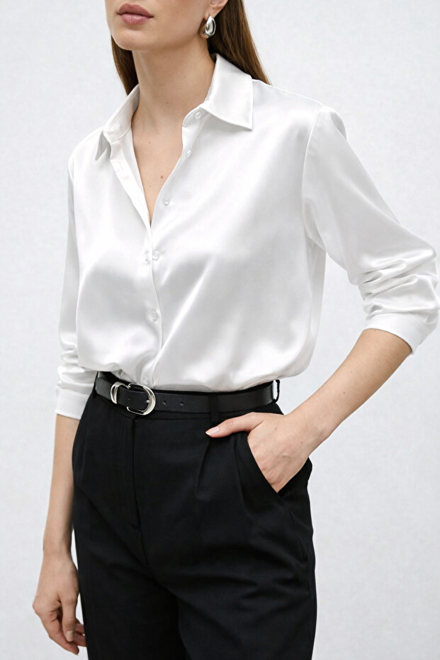 Women's Satin Draped Comfortable Fit Casual Shirt