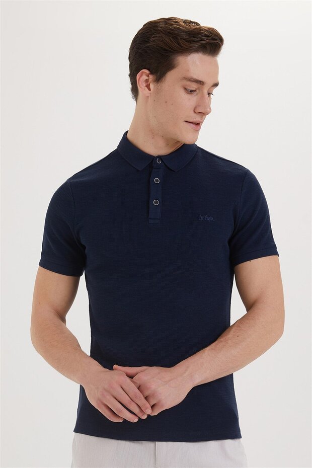 Tylen Men's 100% Cotton Polo Collar T-Shirt Navy Blue