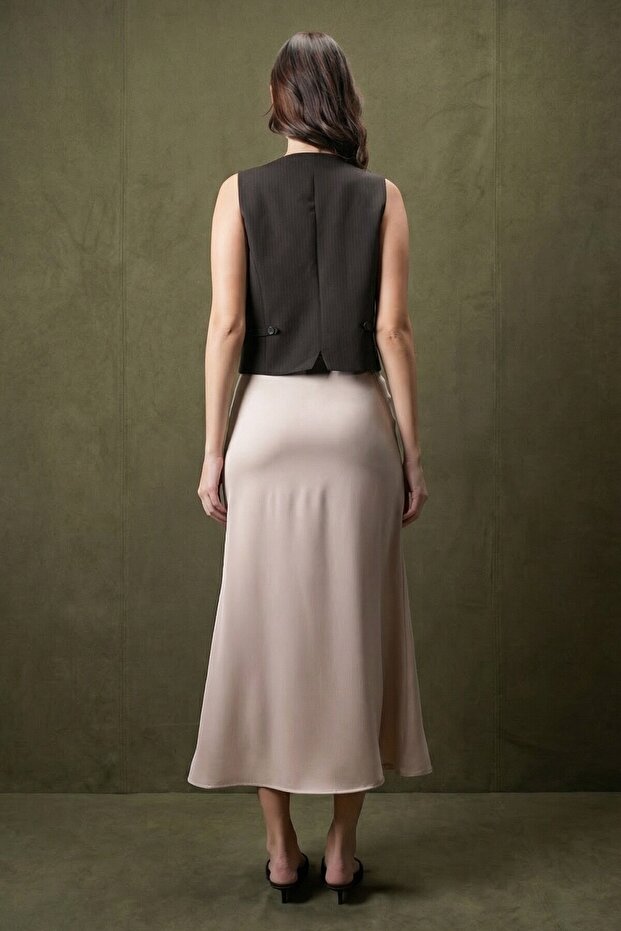 Yüksek Bel Basic Saten Etek - 5