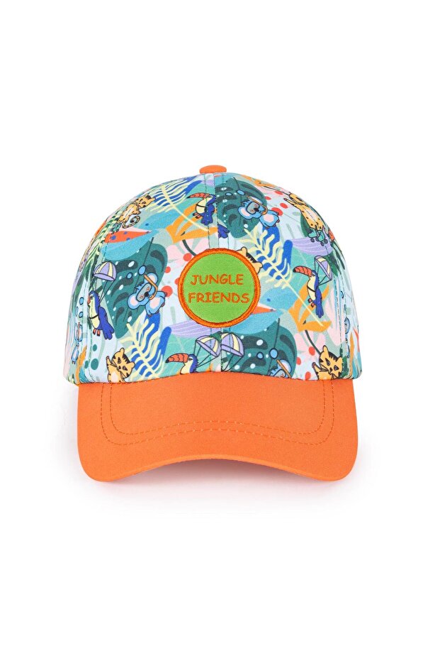 Milk&Moo Jungle Friends Boys Baseball Cap, 4–6 Ages, Orange Brim, Adjustable and Breathable Hat