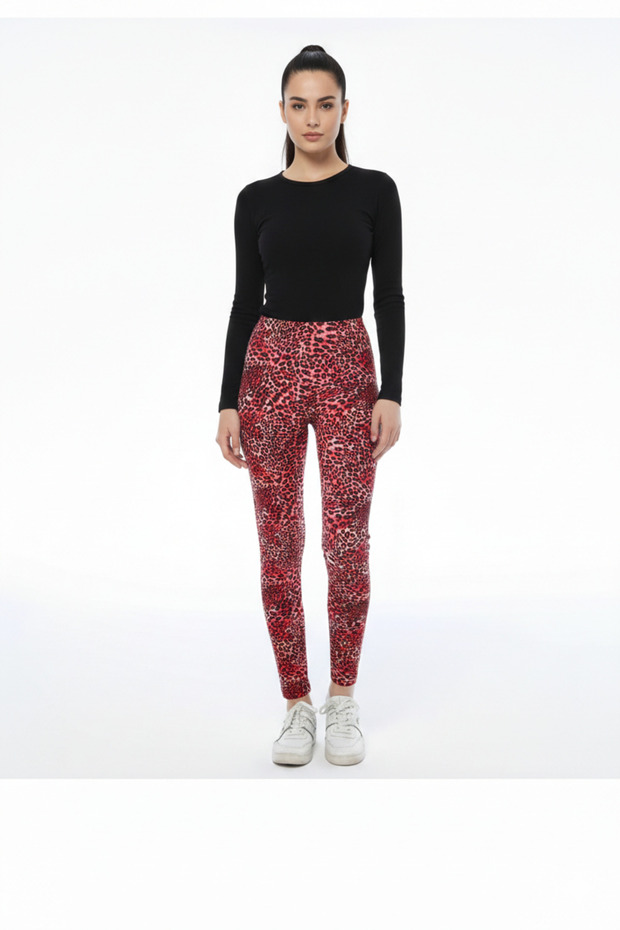 Women's Leopard Print Red Color Leggings (with Plus Size Option)