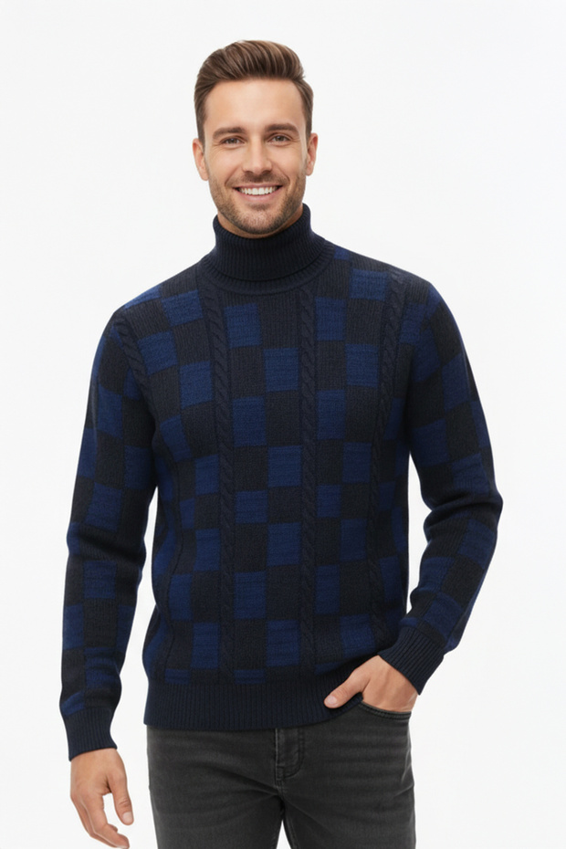 Men's Half Crew Neck Patterned Sweater - 1