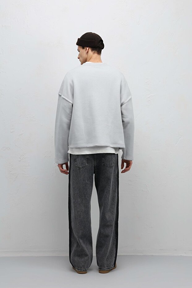 Boxy Fit Basic Sweatshirt Açık Gri - 7