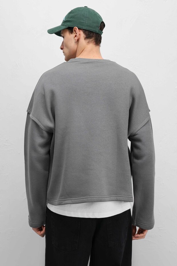 Boxy Fit Basic Sweatshirt Füme - 7