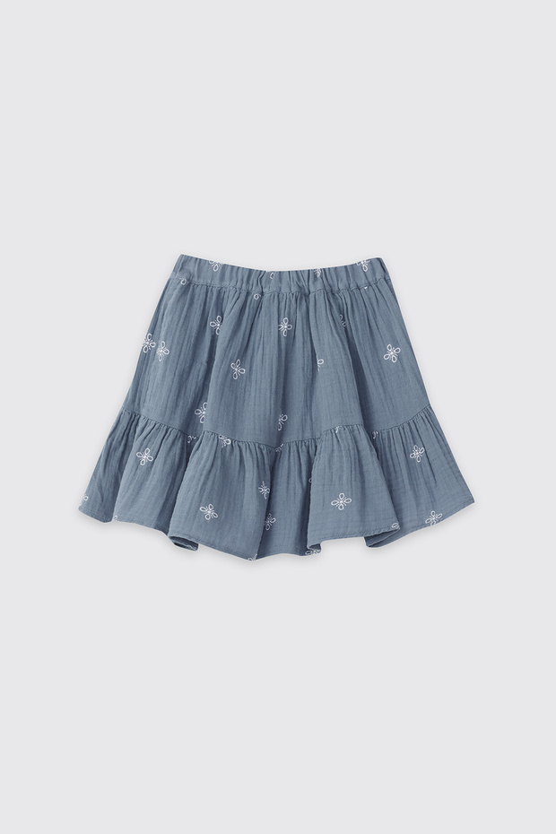 Girl's Embroidered Civit Blue Muslin Skirt