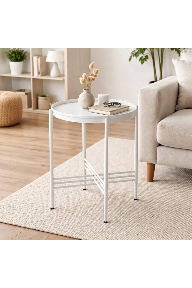 Round table - white metal - interlocking columns - 2