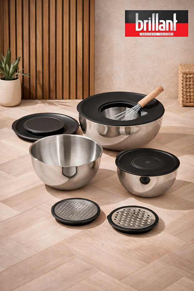 Stainless Steel 3-Piece Mixing Bowl with Grater 9-Piece Storage Mixing Bowl 16-20-24 cm