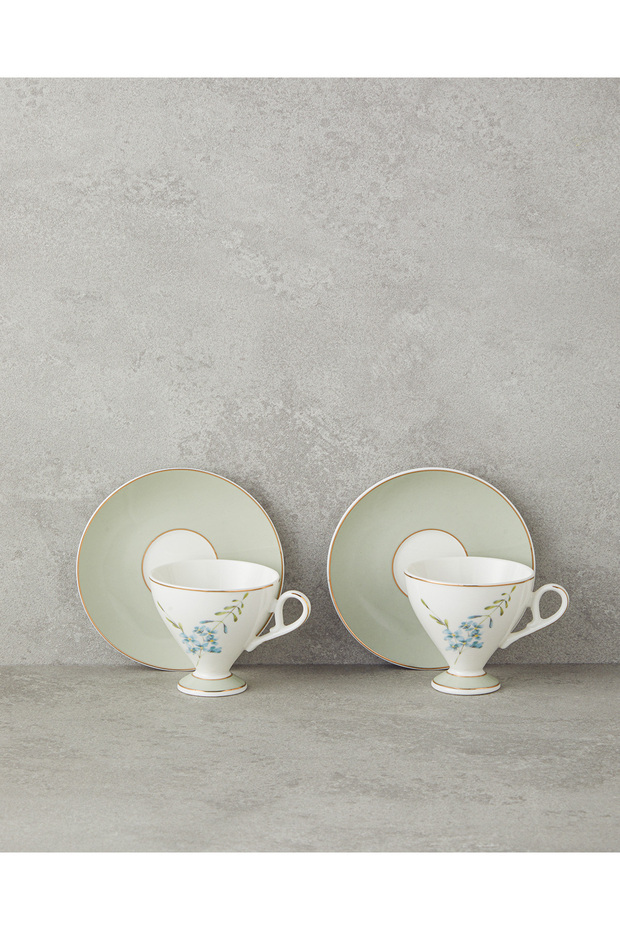 Valentina New Bone China 4-Piece Coffee Cup Set for 2 People 80 ml Light Green