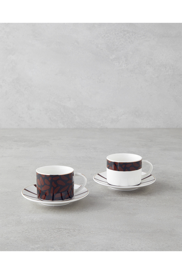 Isolde New Bone China 4 Piece Coffee Cup Set for 2 People 100 ml Brown