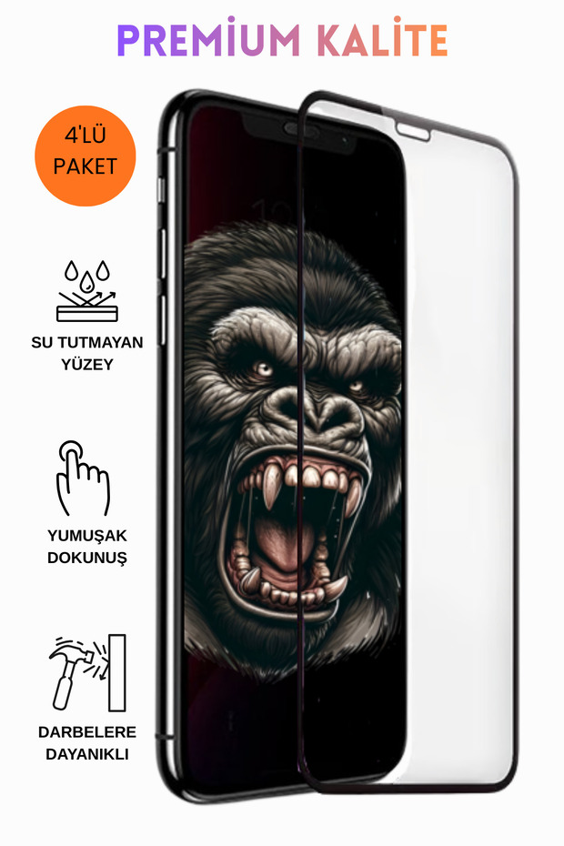 واقي شاشة زجاجي كامل التغطية متوافق مع هاتف iPhone 11Pro Max مكون من 4 قطع - بإطار أسود - 1