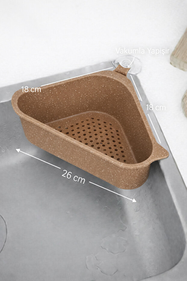 مصفاة حوض المطبخ على شكل مثلث مع مصاصة، مصفاة زاوية لحوض المطبخ، لون بيج - 8