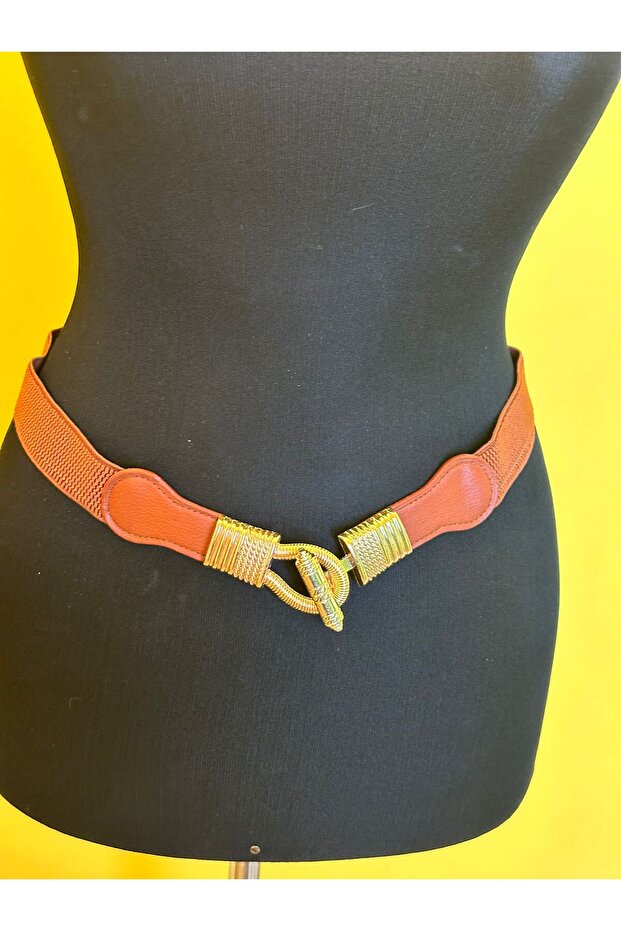 Tan Color Elastic Buckle Women's Belt