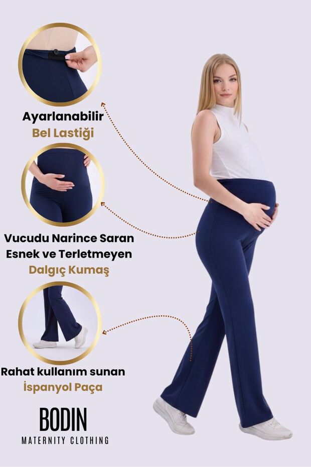 Navy Blue Spanish Leg Adjustable Waist Flexible Shaping / Sculpting Maternity Leggings