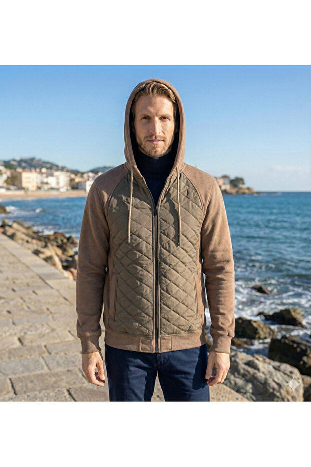 سترة مبطنة بقلنسوة بثلاث خيوط - 3