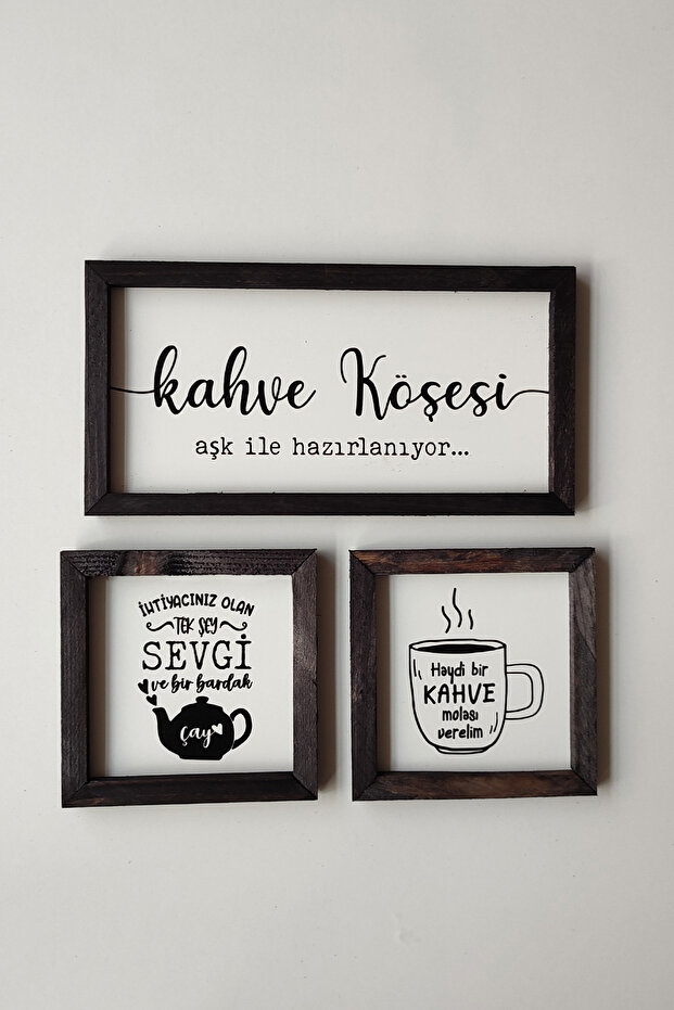 Turkish Kitchen, Tea, Coffee Corner, Let's Give a Coffee Break, Wooden Framed Painting Set