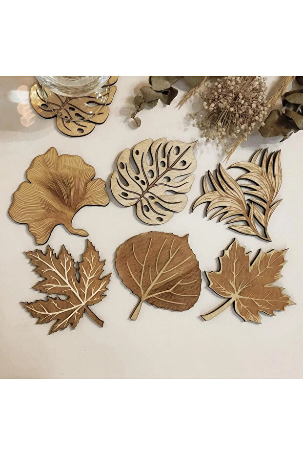 Plant 10cm 12pcs 6pcs Retro Leaf-shaped 2D 4in Wooden Coaster Plant Art Design Beverage Coaster Home