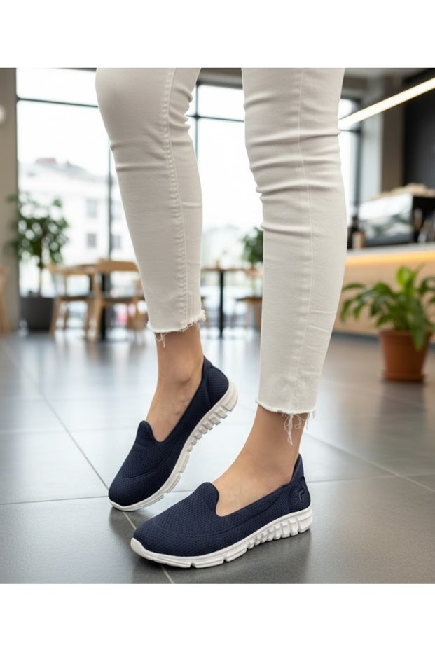 Women's Navy Blue White Daily Sports Shoes Mother Laceless Comfortable Lightweight Memory