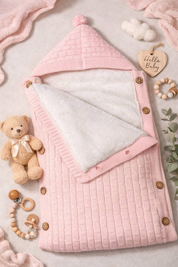 Knitwear Baby Blanket & Swaddle Welsoft Fiber + Hat Gift
