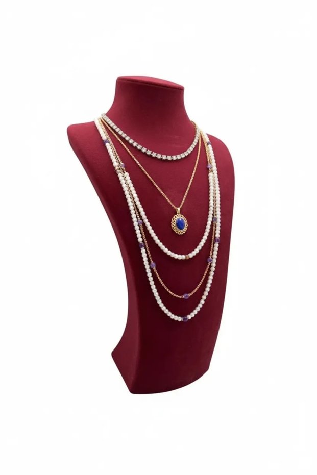 Domestic Production Suede Fabric Burgundy Color Necklace Choker Chain 39 cm Jewelry Display Manikin