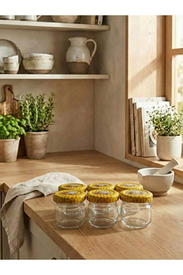 Set of 6 Glass Jars with Lids 33 ml - Honeycomb