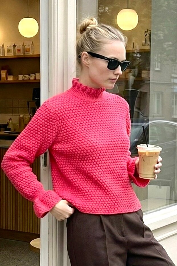 Women's Soft Textured Half Turtleneck Knit Sweater – Fuchsia