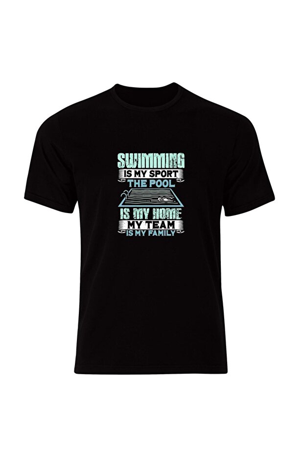 Swimming Diving Swimming Printed Unisex 100% Cotton Black T-Shirt