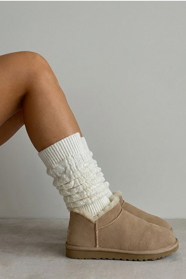 White Premium Long Thick Woven Aerobic Leggings Boot Socks