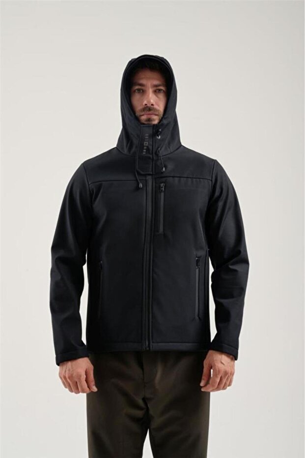 2311100 Erkek Siyah Yağmur Rüzgar Geçirmez Softshell Mont - 7