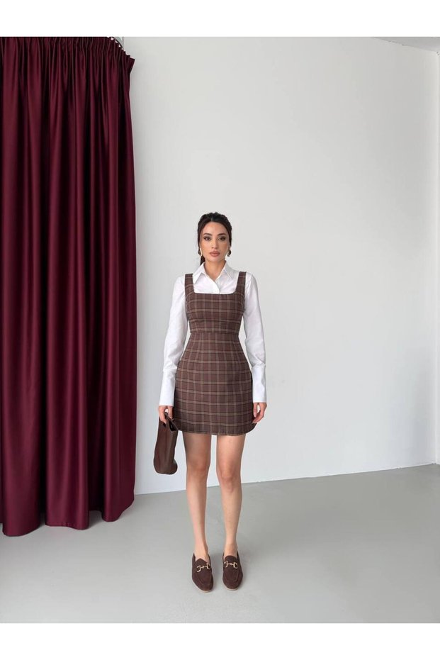 Women Plaid Paneled Shirt Dress