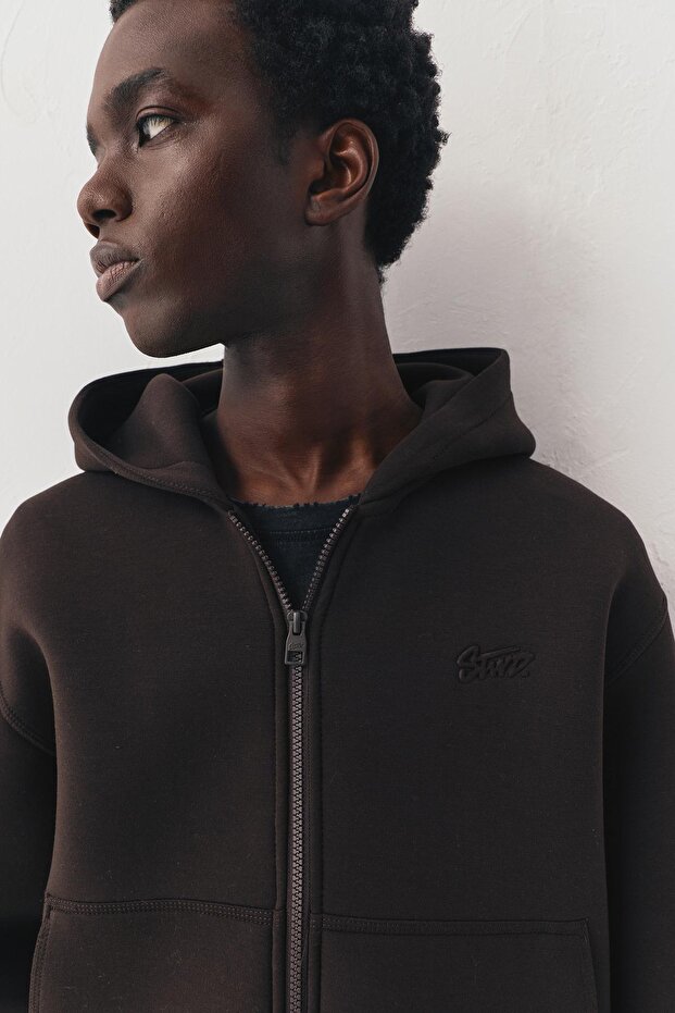 Sentetik kauçuk kumaş görünümlü kapüşonlu sweatshirt - 5