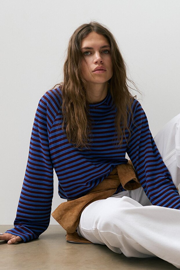 Uzun kollu çizgili tişört - 1