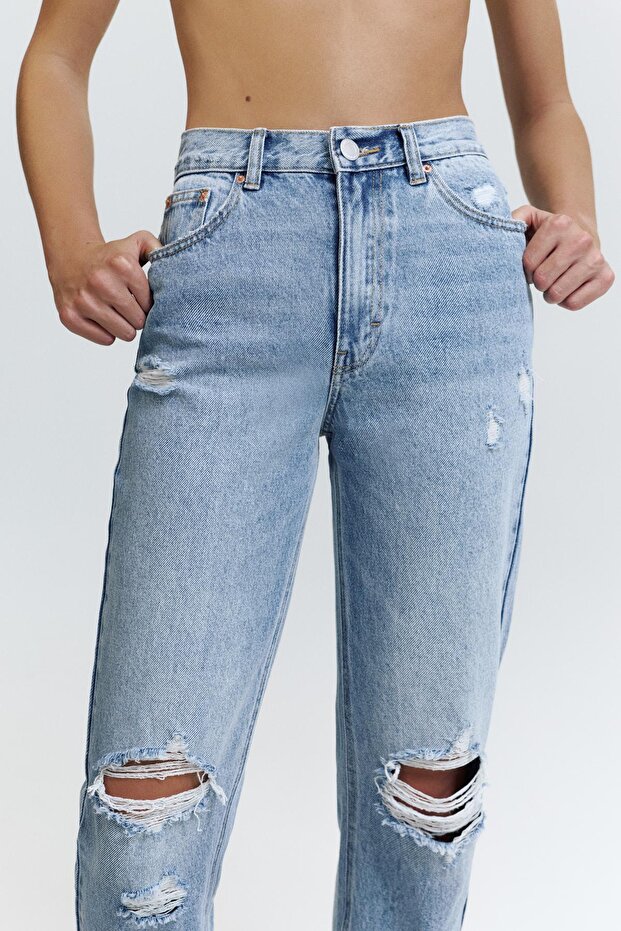 Yırtık mom fit jean - 4