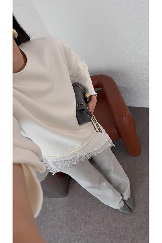 Dantelli Beyaz Sweat - 3