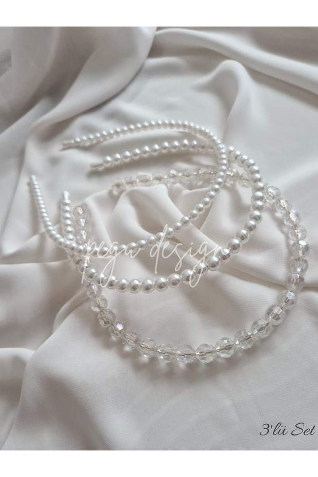 Set of 3 Rowed Pearl Crown, Bride, Invitation, Celebration, Everyday,