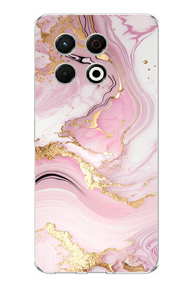 حافظة سيليكون متوافقة مع هاتف Tecno Spark 30 Pro باللون الوردي الرخامي مطبوع - 1